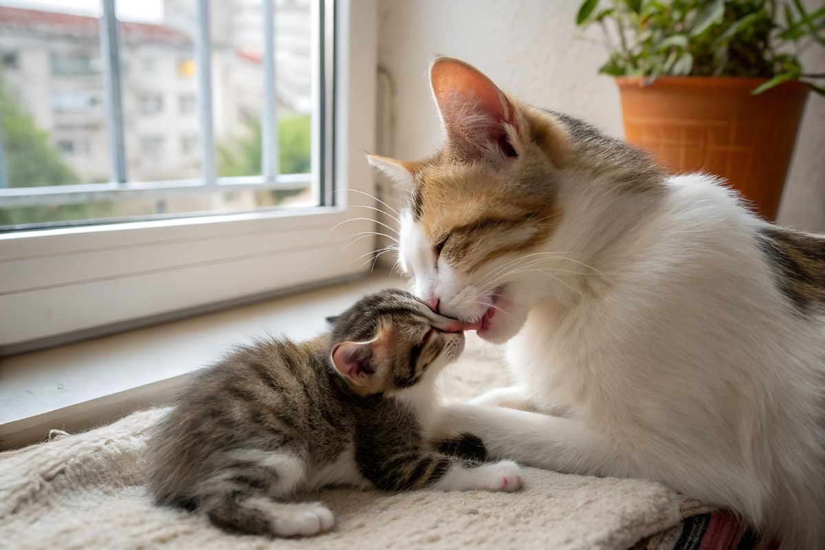 l’instant où une maman chat reconnaît ses petits