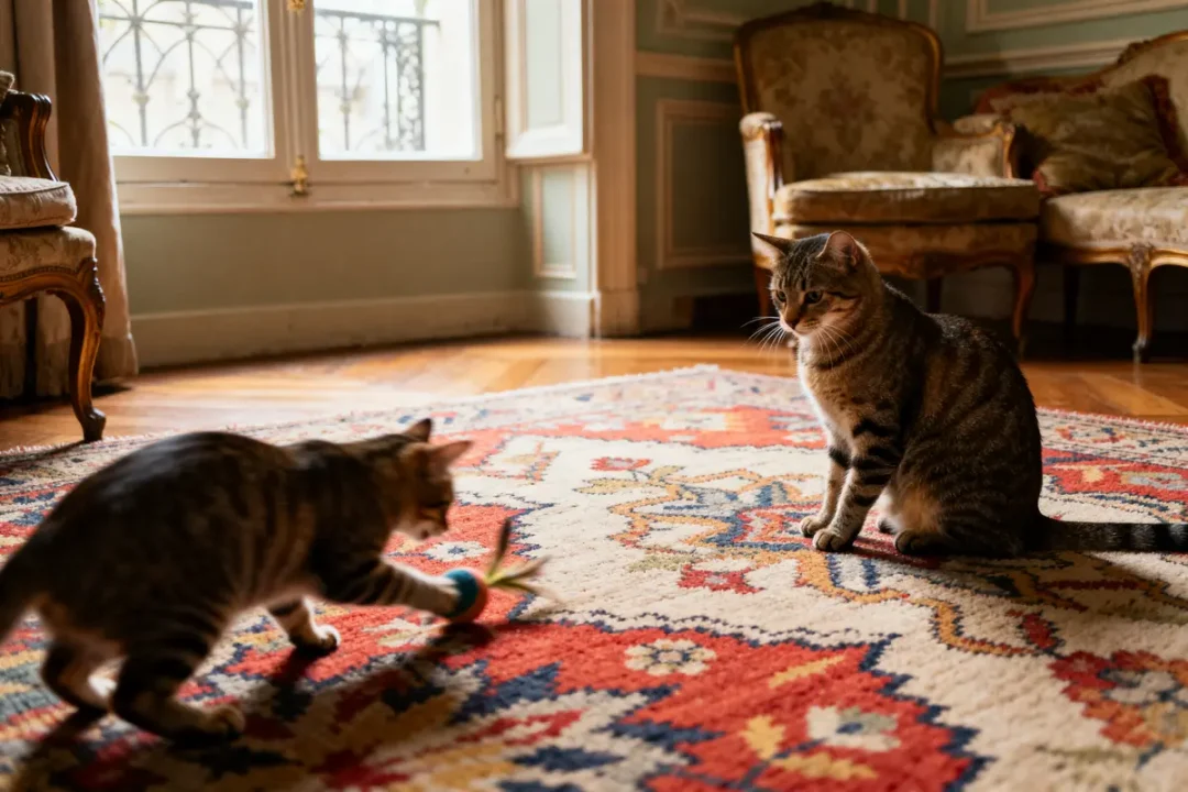 Deux chats jouent au salon, se demandant que faire si mon chat est gay