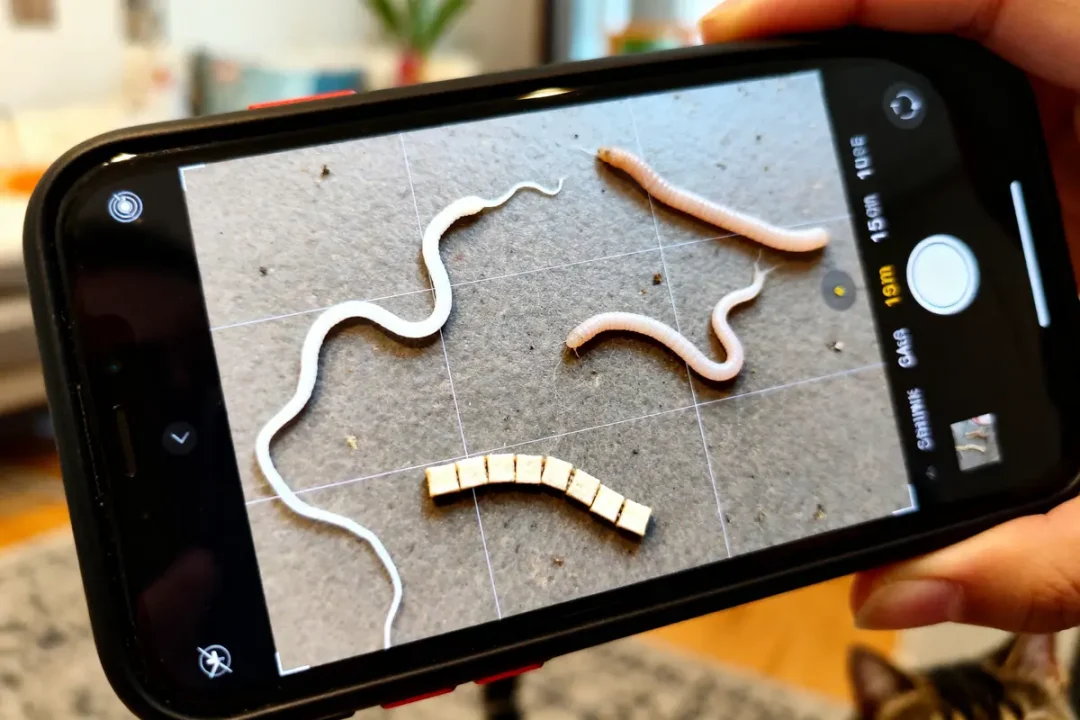 Photo d'un téléphone affichant divers vers des chats sur un fond texturé