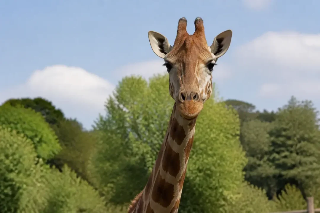 Giraffe au zoo de La Flèche devant un paysage verdoyant